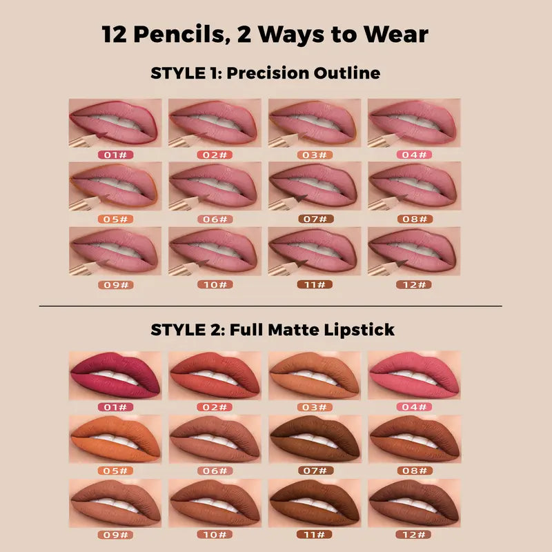 12 PCS Matte Lip Liner Set