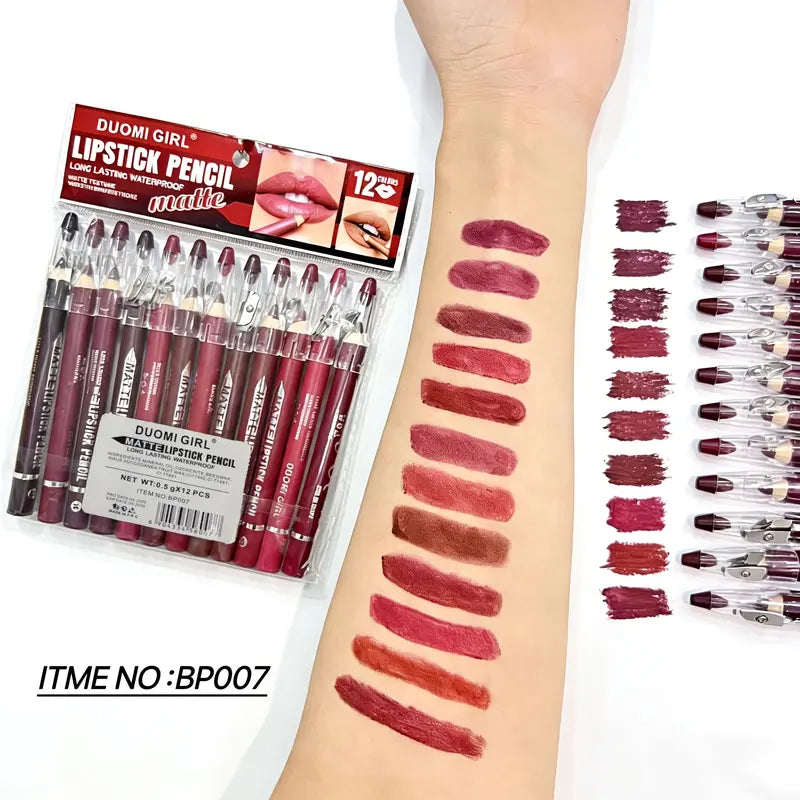 12 matte lip liner shades and swatches
