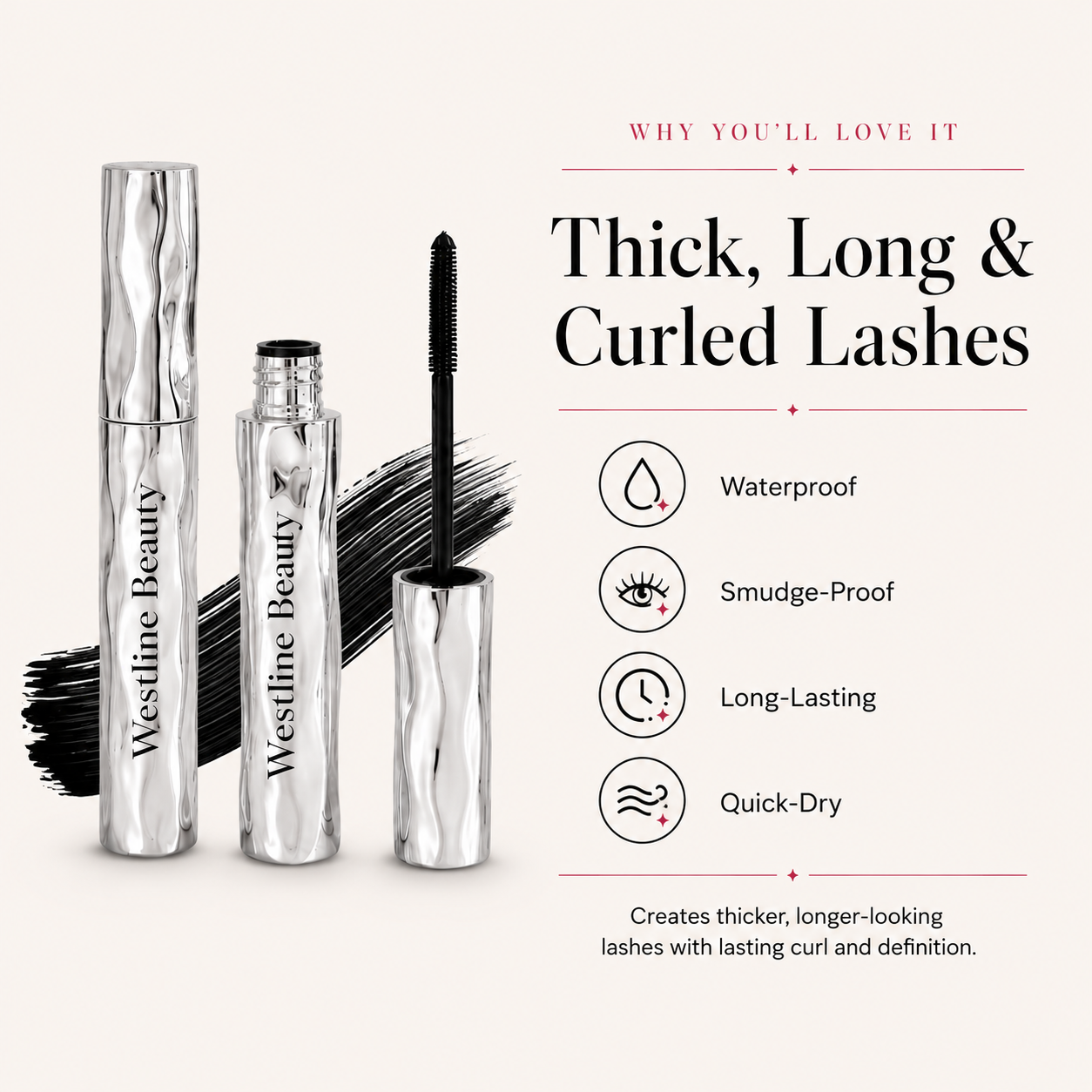 Mascara benefits thick long curled lashes