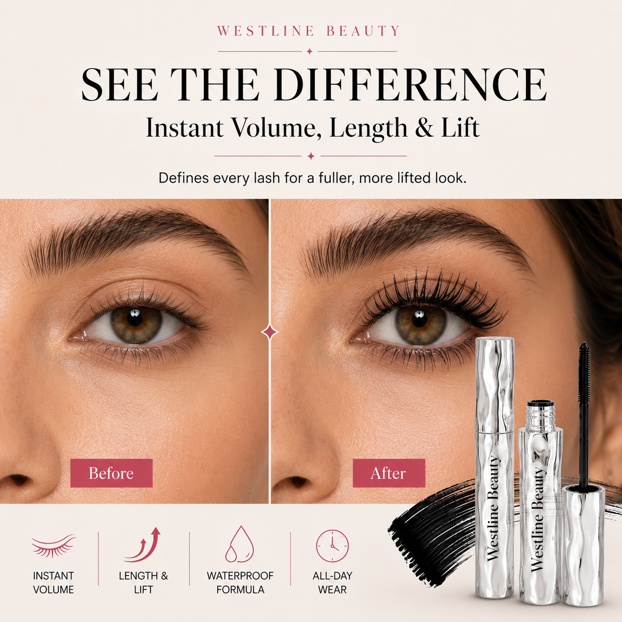 Before and after mascara result comparison