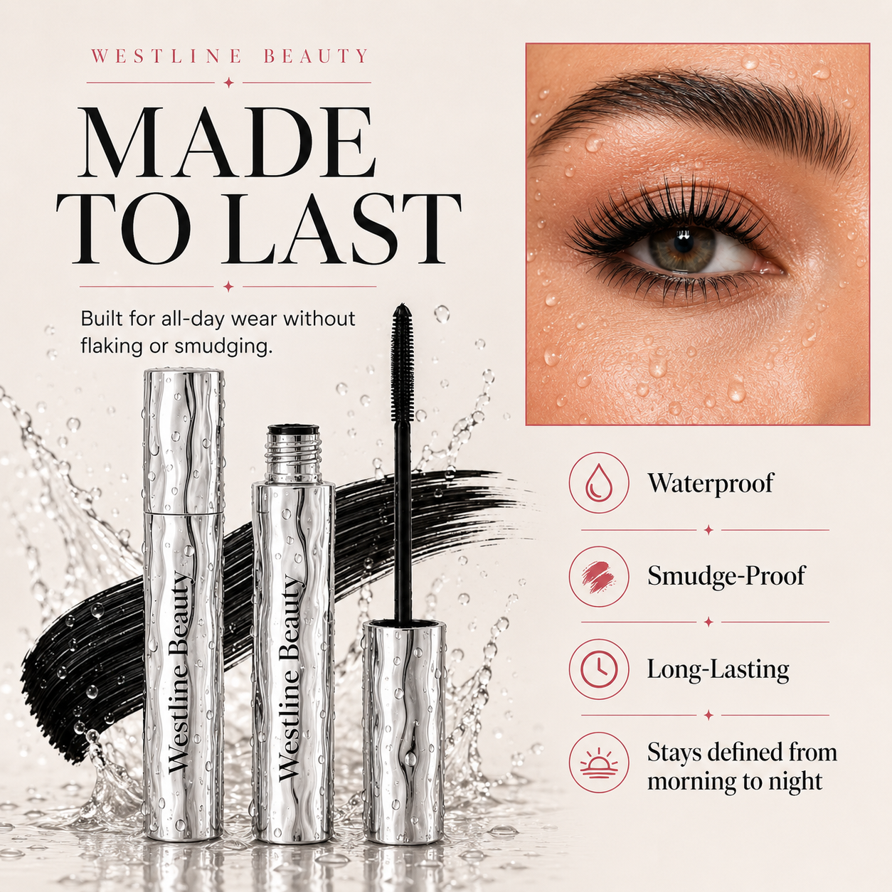 Waterproof smudge proof long lasting mascara