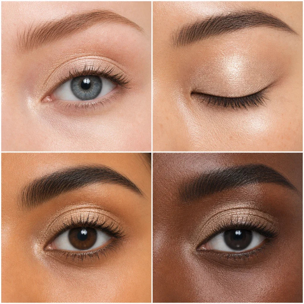 Gel eyeshadow eye looks on different skin tones