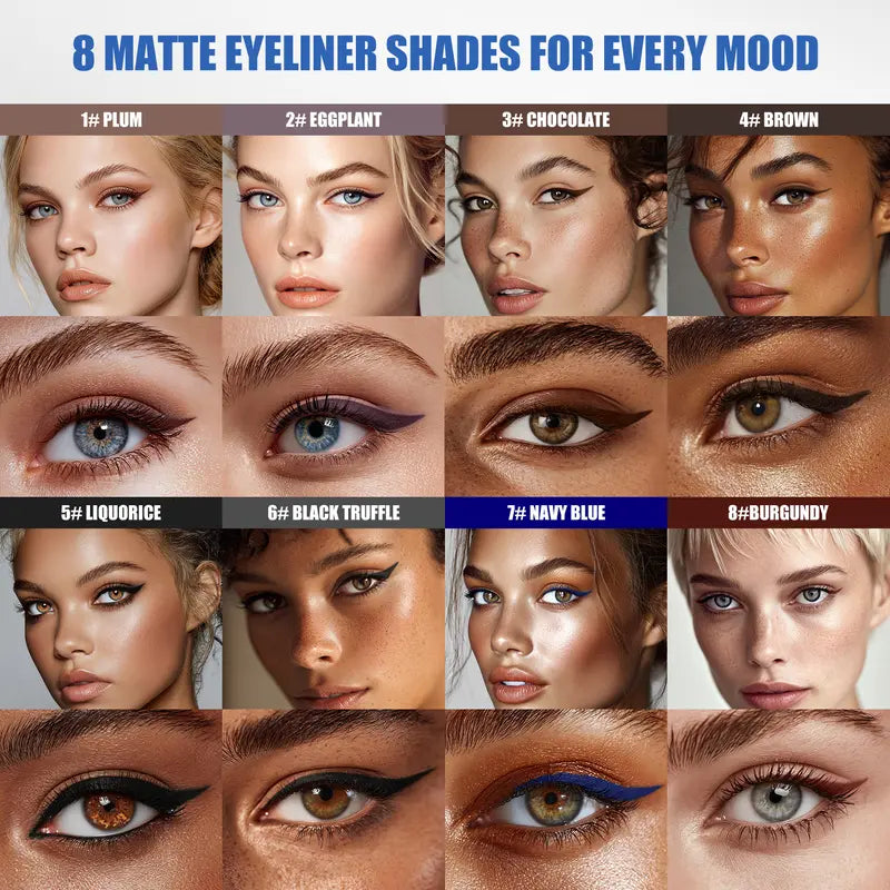 Eight matte eyeliner shades